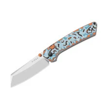 Kizer Madrac Folding Knife Color Vortex Micarta Handle 14C28N Sheepsfoot Plain Edge Satin Finish V3693BSA2