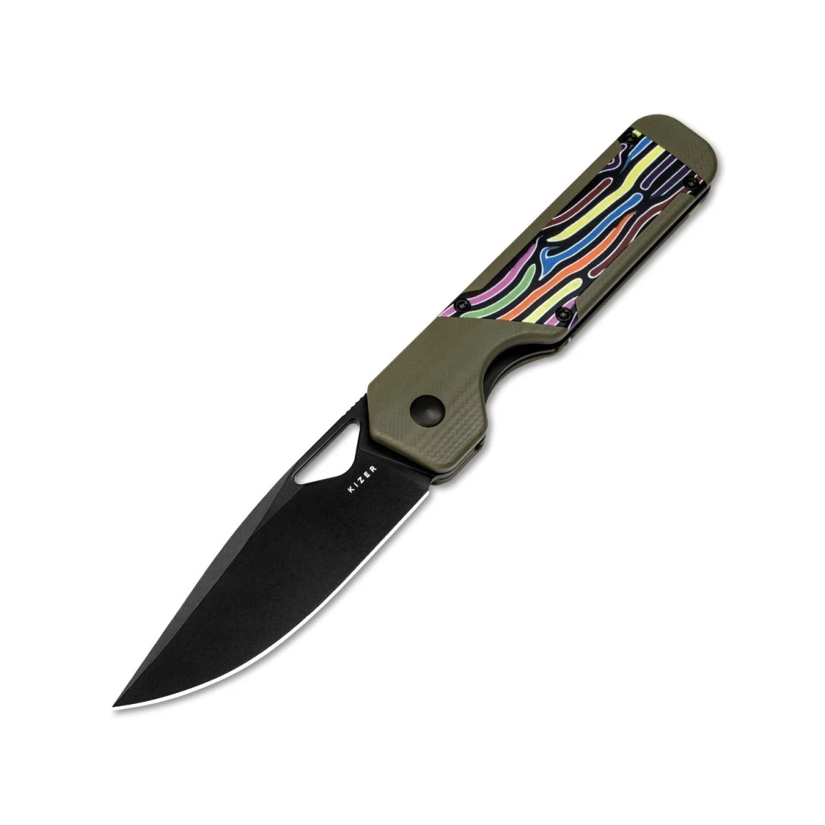 Kizer Militaw V3634A3 – Nitro-V Drop Point & Olive Green Party Streamers G10 Knife