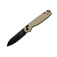 Kizer Pokiman CS Folding Knife Tan Aluminum Handle AEB-L Sheepsfoot Plain Black PVD Finish V3789A6