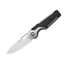 Kizer Serpentine Folding Knife Silver/Black Titanium/Carbon Fiber Handle Elmax Drop Point Plain Edge Satin Finish Ki3759FDA1