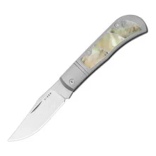 Kizer Trestle Folding Knife Silver/Pearl Titanium Carbon Fiber Handle S45VN Clip Point Plain Edge Hand Brushed Finish Ki3761A3