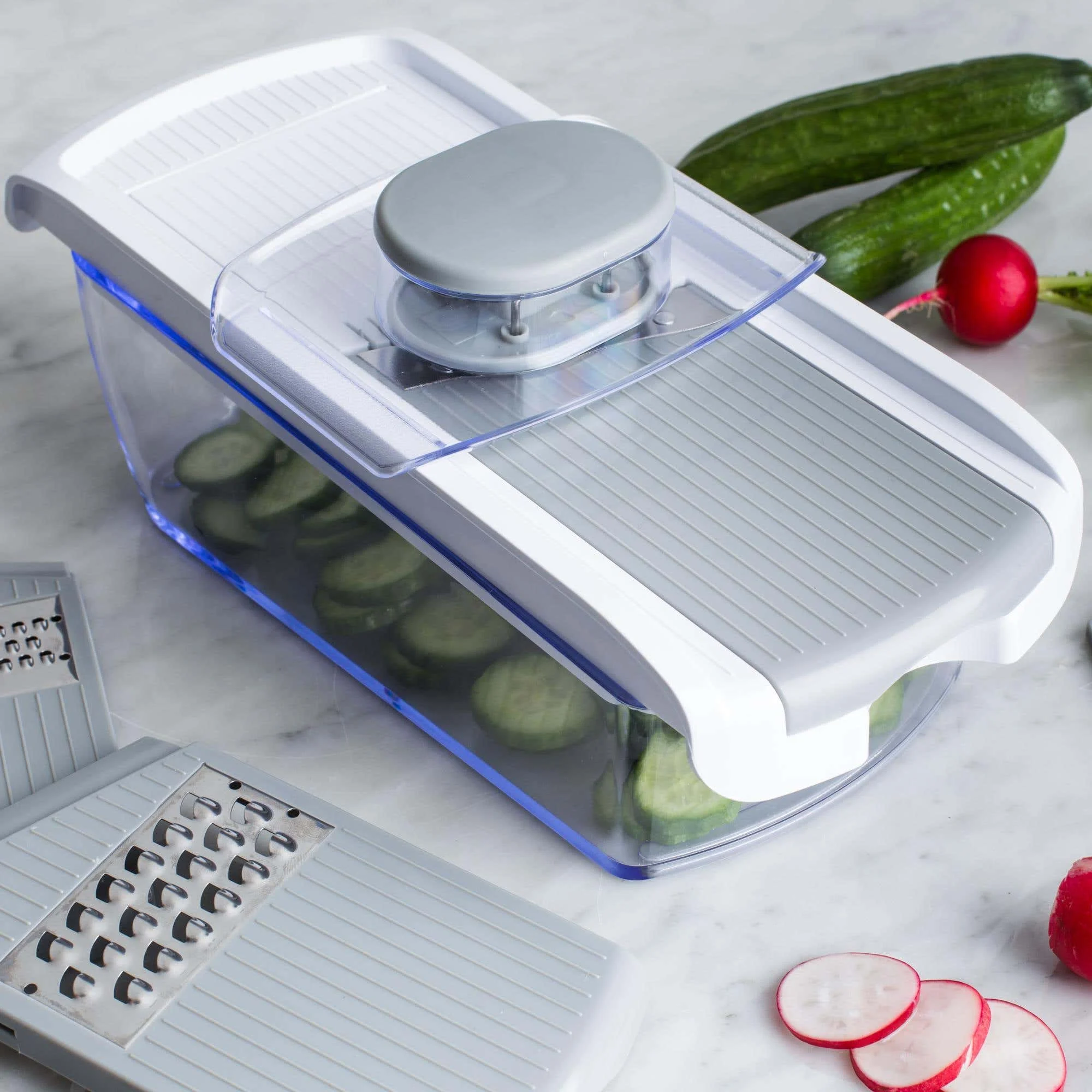 KSP All In 1 Mandoline Slicer and Grater - Set of 7 (White/Grey)