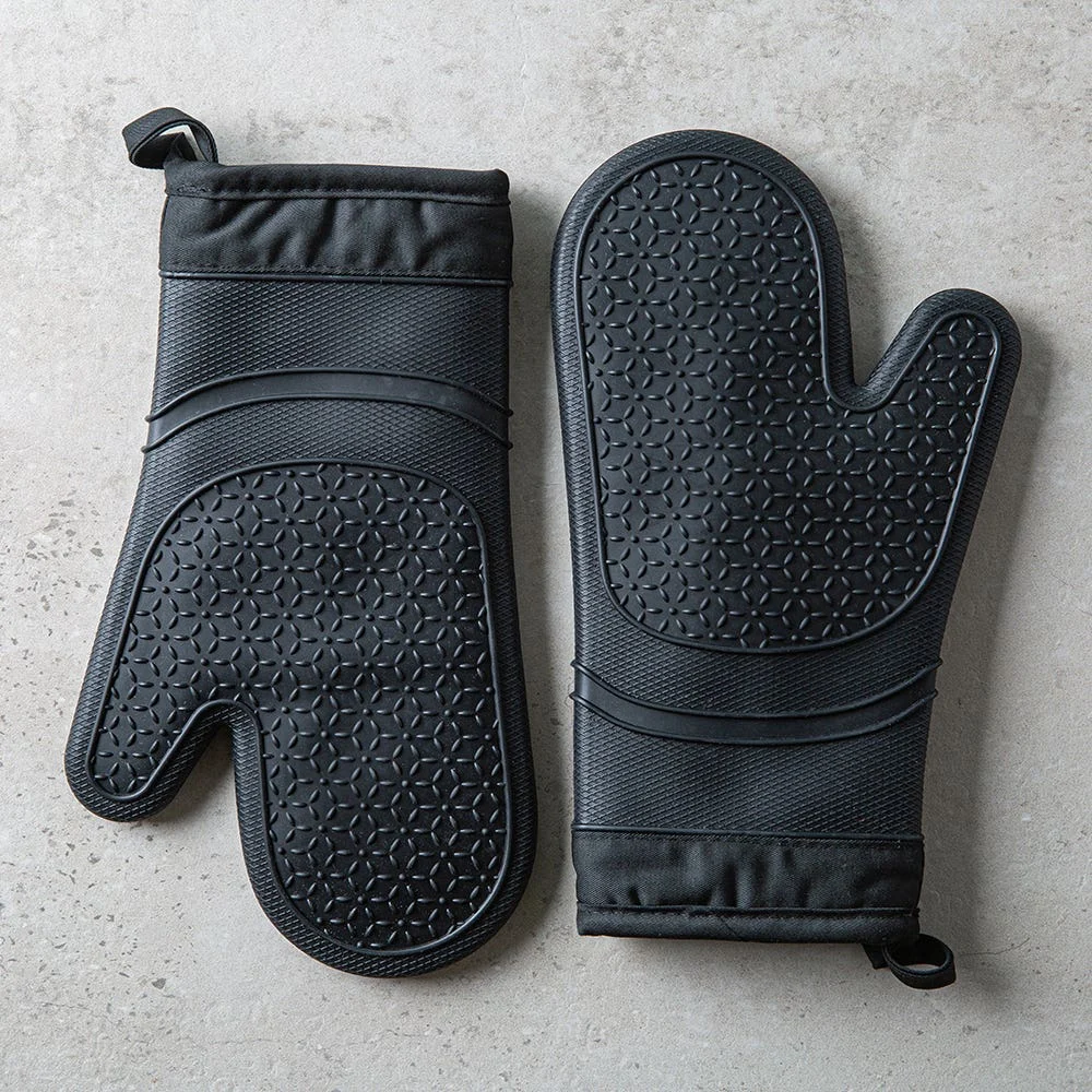 KSP Colour Splash Lined Silicone Oven Mitt - Set of 2 (Black)