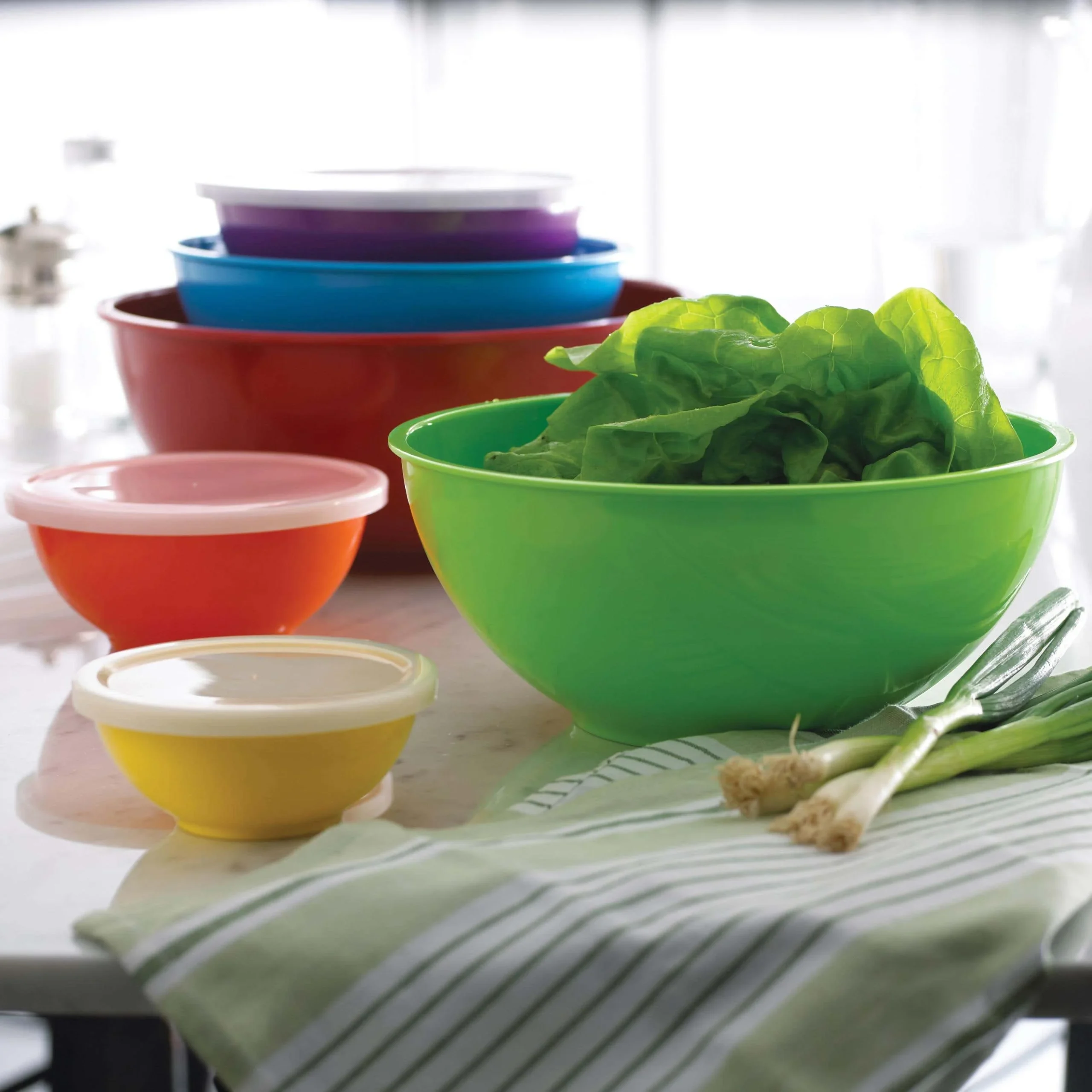 KSP Multi Melamine Mixing Bowl with Lids - Set of 6 (Multi Brights)