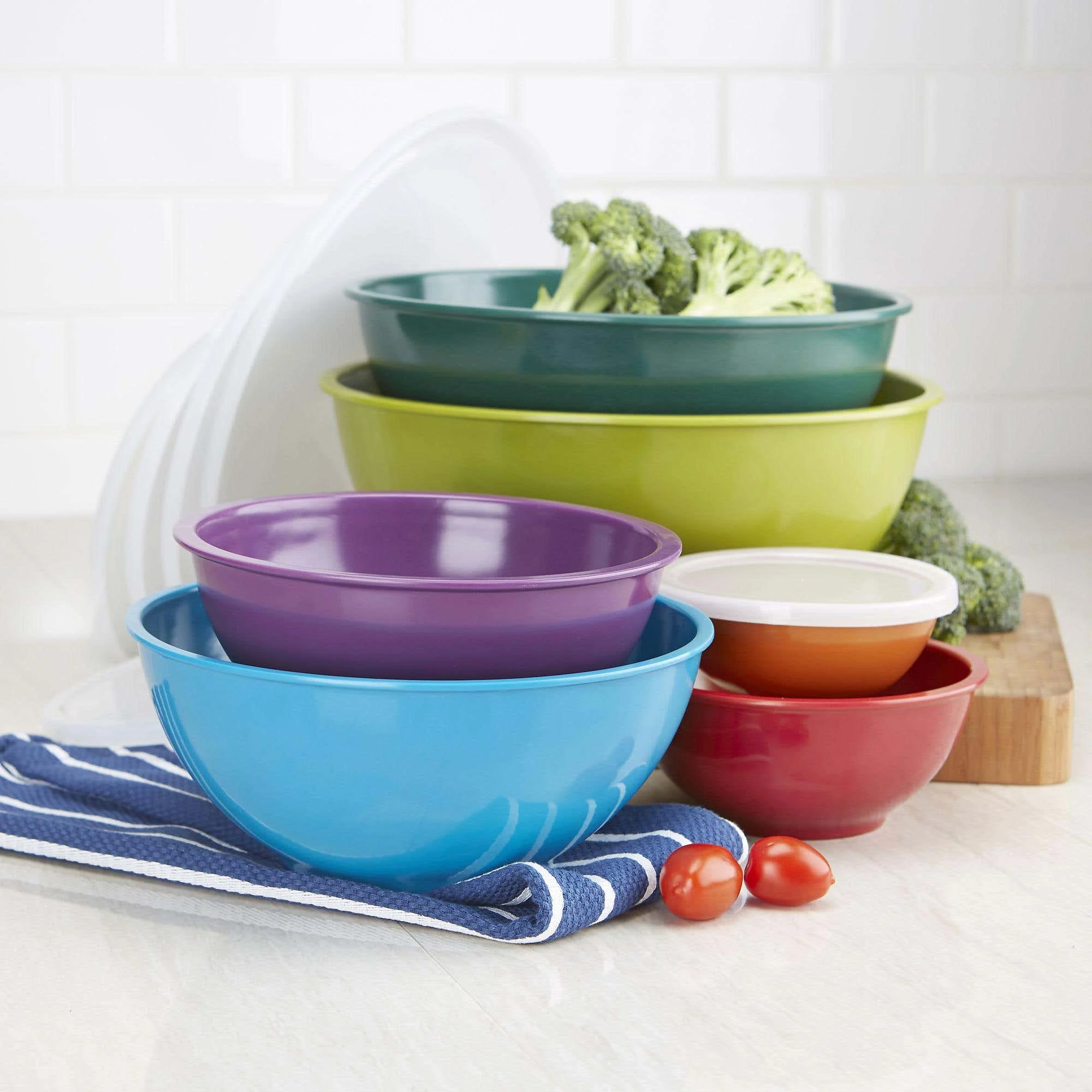 KSP Multi Melamine Mixing Bowl with Lids - Set of 6 (Multi Dark Tones)