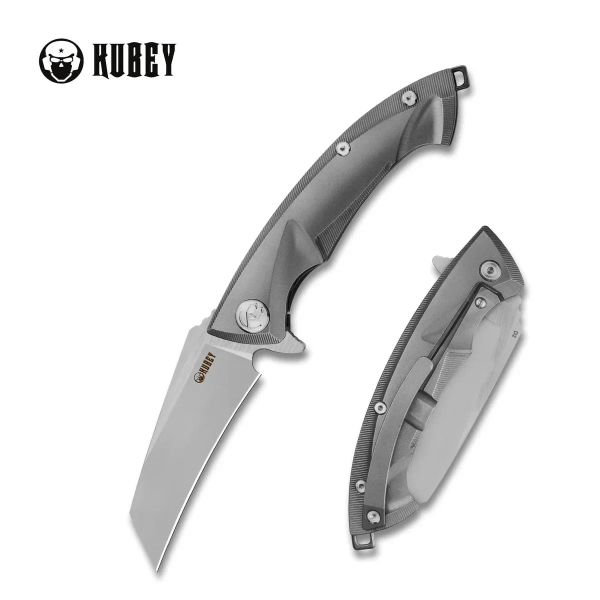 Kubey Anteater KB153A – 3.43" Satin & Beadblast D2 Tanto Blade, Titanium Handle, Frame Lock Folding Knife