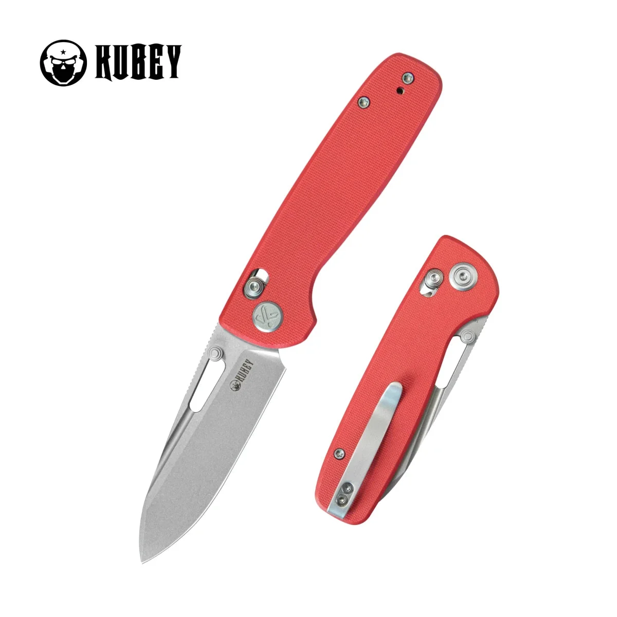 Kubey Bluff KU248H – 3.19" Sandblast 14C28N Drop Point Blade, Red G10 Handle, Crossbar Lock Folding Knife