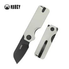 Kubey Boxer Folding Knife White G10 Handle 14C28N Sheepsfoot Plain Edge Blackwash Finish KU407E