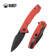 Kubey Calyce Folding Knife Red G10 Handle 14C28N Drop Point Plain Edge Blackwash Finish KU901S