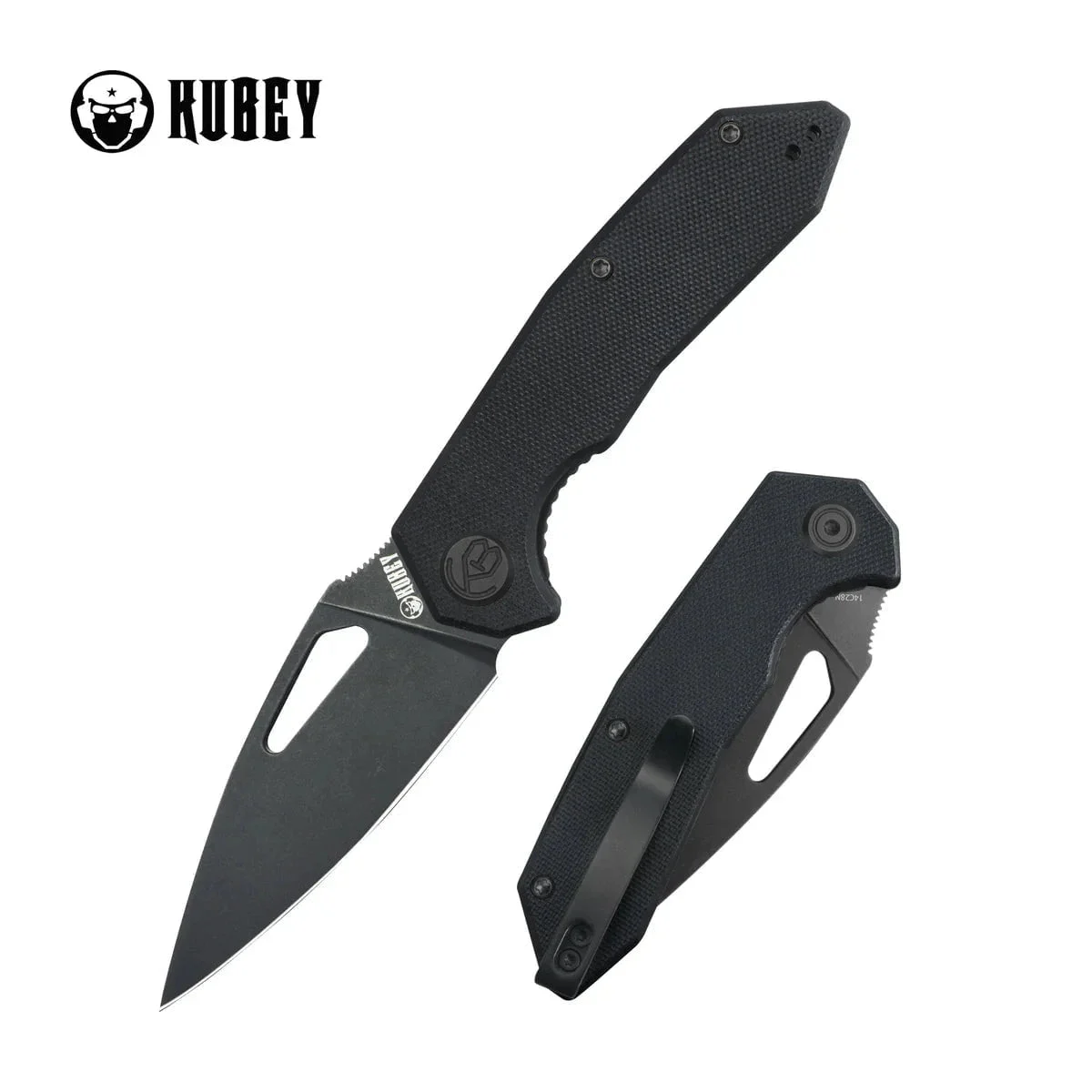 Kubey Coeus KU122X – 3.11" Blackwashed 14C28N Spear Point Blade, Black G10 Handle, Liner Lock Folding Knife