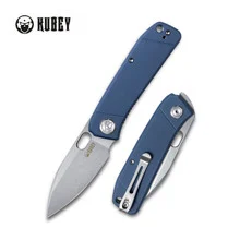 Kubey Hyde Folding Knife Denim Blue G10 Handle 14C28N Drop Point Plain Edge Sandblast Finish KU2104D
