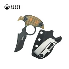 Kubey Stheno Fixed Blade Knife Amber Ultem Handle 14C28N Clip Point Plain Edge Blackwash Finish KU404E