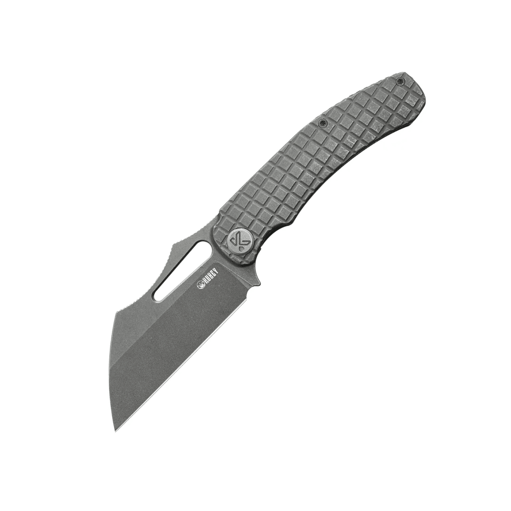Kubey Sylow KU260C – 3.46" 14C28N Darkwash Wharncliffe Blade, Darkblast Titanium Handle, Frame Lock Folding Knife