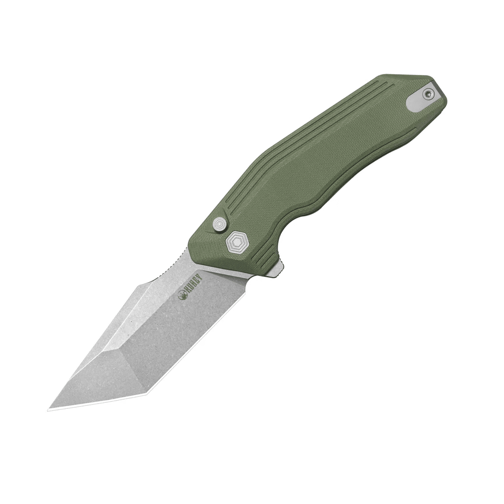 Kubey Yokai KU392B – 3.23" 14C28N Tanto Blade, Black G-10 Handle, Button Lock Folding Knife