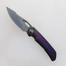 Kunwu Jericho Folding Knife Orange Peel DLC Titanium Handle Timascus Inlay DLC Vanax Blade K713T-4