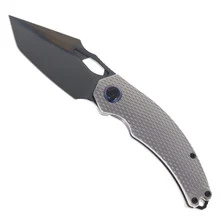 Kunwu Poon Padre Folding Knife Beadblast Grey Diamond Titanium Handle S90V Plain Edge Black DLC Finish K706TO-T3