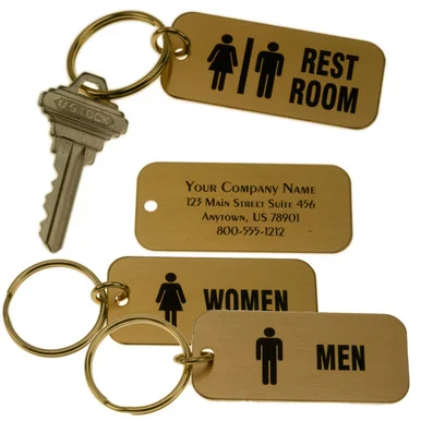 Lacquered Brass Rectangle Key Tag for Bathrooms with Custom Back