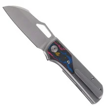 LEFT Handed Divo Knives Pony Stout V2 Folding Knife BeadblastedTitanium w/ 80's Camo Satin Vanax Blade