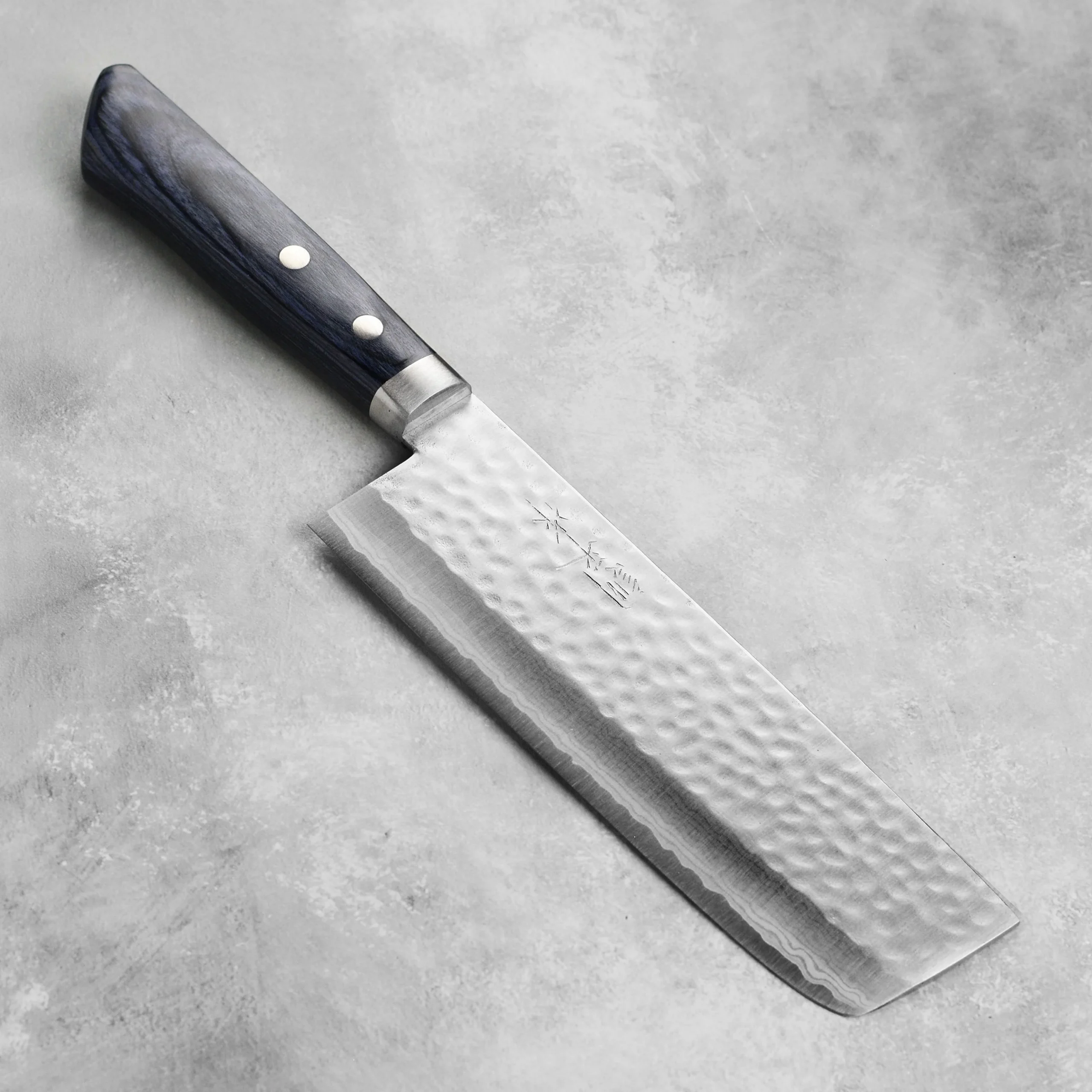 Masutani VG10 Hammered Damascus 6.7" Tall Nakiri, Blue Handle
