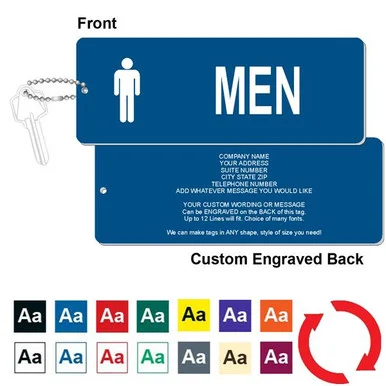 Mens Restroom Jumbo Rectangle Engraved Key Tag with Custom Back