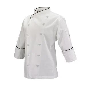 Mercer Renaissance Cutlery Women's Chef Coat (Scoop Neck) | White w/ Black Piping, 3XL