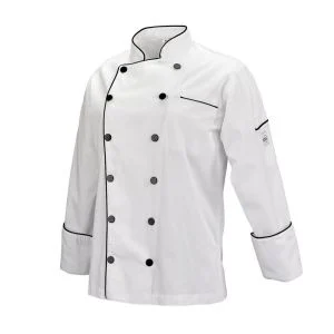 Mercer Renaissance Cutlery Women's Chef Coat (Trad. Neck) | White w/ Black Piping, XS
