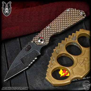 Mick Strider Custom: SnG Gunner Grip/Wharncliffe Nightmare Trisula Grind w/Serrations - Black Magma/Two Tone (MSC0436)