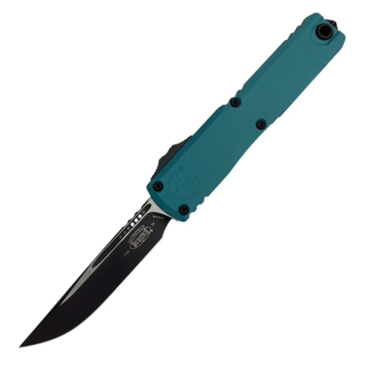 Microtech Ultratech Gen IV OTF Automatic Knife – Black M390MK Blade, Cyan Aluminum Handle