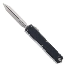 Microtech Ultratech Gen IV OTF Automatic Knife Topo Black Aluminum Handle M390MK D/E Stonewash Blade 12234TP-10