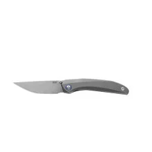 MKM Detonario Folding Knife Gray Aluminum Handle M390 Plain Edge Stonewash Finish DT-AT