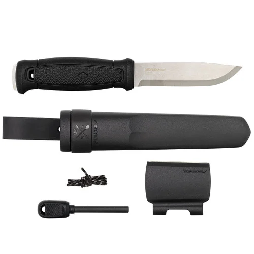 Morakniv 13914 Garberg Bushcraft w/Survival Kit - 4.3" Sandvik 14C8N Stainless Steel Blade - Black TPE Handle - Multi-Mount Sheath