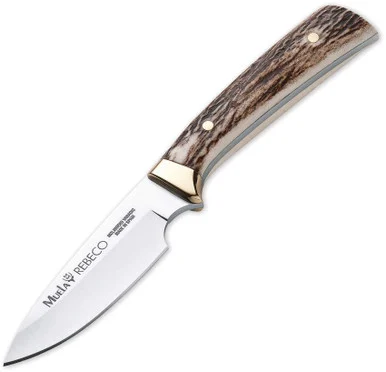 Muela REBECO-9A Hunting Knife - 3.54" MoVa Stainless Steel Satin Drop Point Plain Blade Full-Tang Deer Stag Handle 02MU031