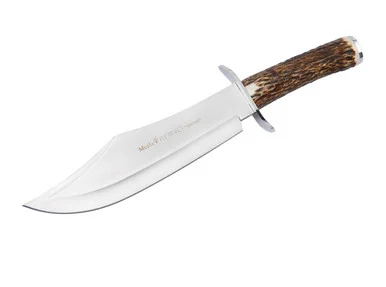 Muela Rhino - 9.72" X50CrMoV15 Stainless Satin Plain Edge Blade, Stag Horn Handle with Stainless Steel Guard - 02MU220