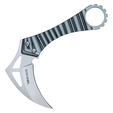 Neptune Trading Wartech 9in Fixed Blade Hunting Knife Grey Aluminum Handle 3.5in Chrome 3CR13 Hawkbill NTHWT262GY