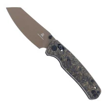 (No Box) Bestechman Cicada's Wing Crossbar Folding Knife M-Cut Coated Blade Black & Gold Carbon Fiber Handle BMK06T