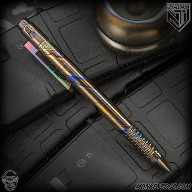 Nottingham Tactical Pen: G2 Full Size - ZircuTi w/Zirc Clip - Carved Grip - Single Lock