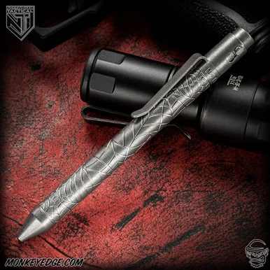Nottingham Tactical Pen: Standard - Titanium Tumbled - Spiderweb - Double Lock