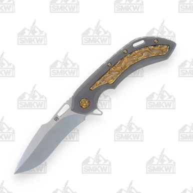 Olamic Wayfarer 247 Folding Knife T-1699 Dark Blast with Sculpted Bronze Inlay T1699