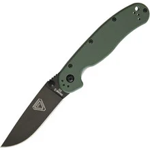 Ontario Rat II Folding Knife OD Green Nylon Handle D2 Drop Point Plain Edge Black Finish 8830OD