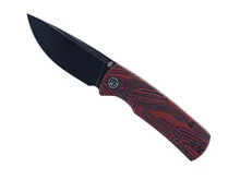 Open Box/Return Petrified Fish Mini Beluga Pocket Knife Red Gmascus Handle 14C28N Plain Edge Black Stonewash Finish PF-P01 XRDMW