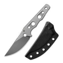 Petrified Fish Bison Fixed Blade Knife Stonewashed N690 Handle/Blade Black Kydex Sheath PFE18WK