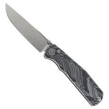 Petrified Fish Lis Folding Knife Button Lock Folding Knife White G-Mascus Handle 10Cr15coMoV Stonewashed Blade PFP14WDMW