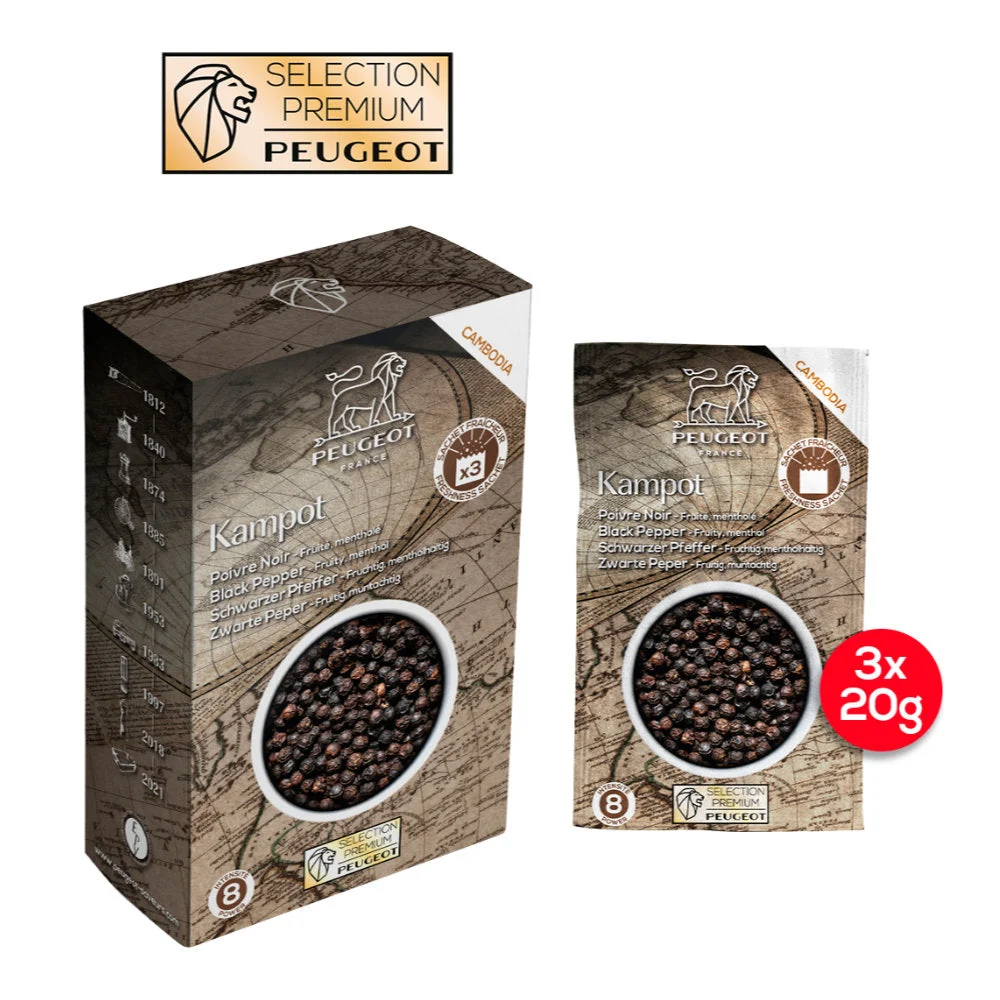Peugeot Kampot Cambodian Black Pepper, 3 x 20g Sachets