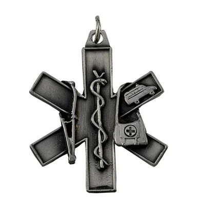 Pewter EMT Star of Life Keyring with Chain