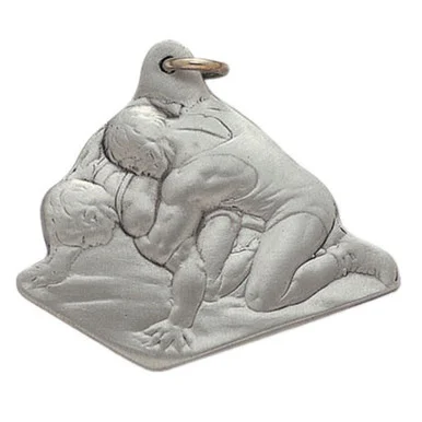 Pewter Wrestling/Wrestlers Keyring with Chain