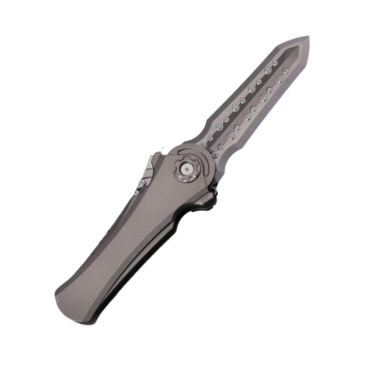 Poikilo Al‑Khem Mundus Standard 1 – 3.5" M390 Sheepsfoot Blade, Textured Titanium Handle, Frame Lock Knife