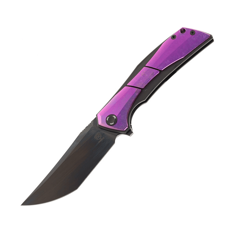 Poikilo Knives Anolis Standard 2 – 3.2" M390 Sheepsfoot Blade, Textured Titanium Handle, Frame Lock EDC Knife