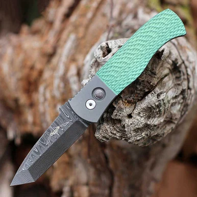 Pro-Tech 2024 Emerson CQC-7 Custom - Jigged Ti (3.25" Damascus) Pearl Button