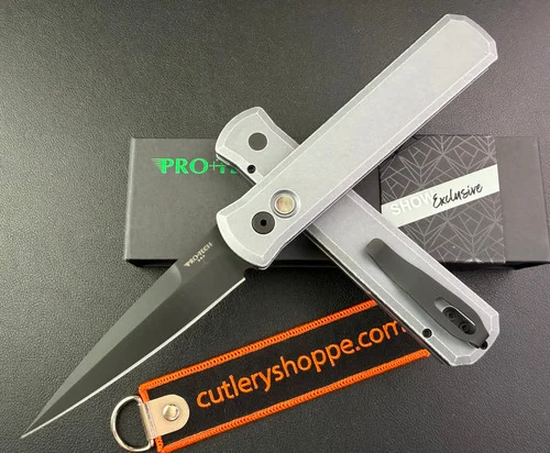 Pro-Tech Godfather AUTOMATIC - 4.0" DLC Finish 154CM Blade - Battleworn Grey 6061-T6 Aluminum Handle - BSA26.GODFATHER.1 - #36 of 125