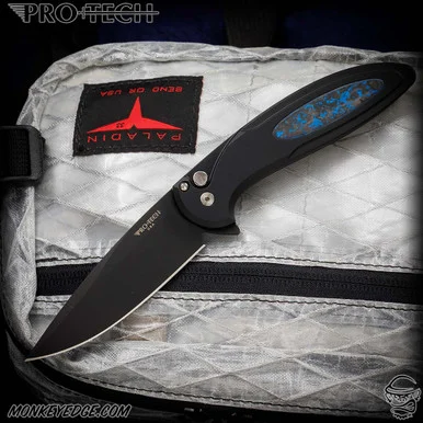 Pro-Tech Knives: Cambria 2 - Black/Black w/Blue Techno Carbo Inlay